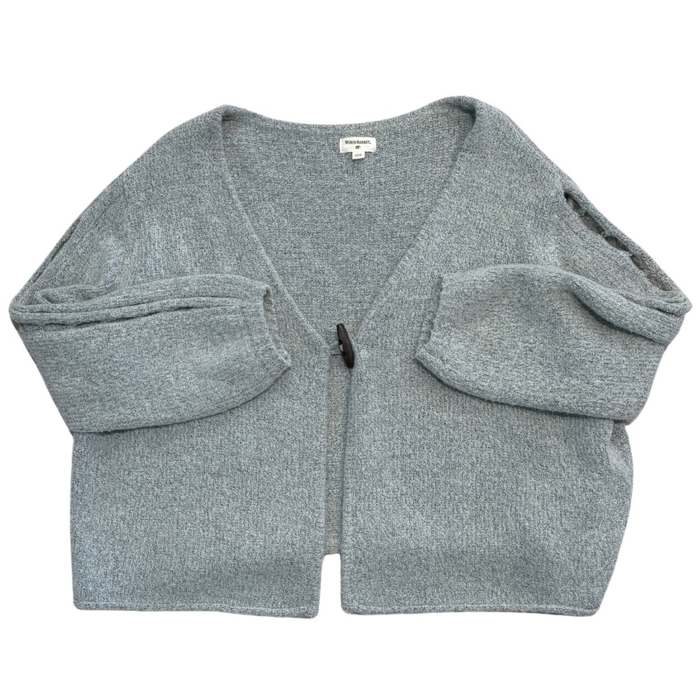 Boho Gray Knit Cardigan Sweater One Size Sleeve Cutout Button World Market